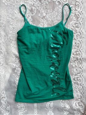 Aeropostale Teal Spaghetti Strap Sequin Logo Camisole
